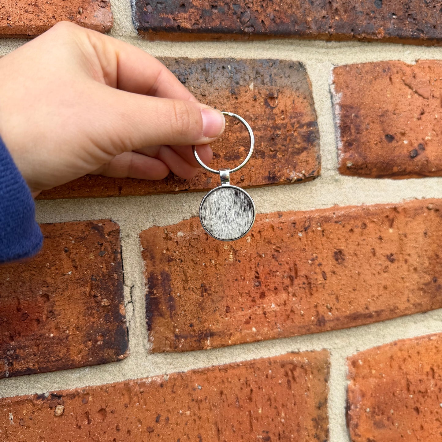 Silver Round Cowhide Keyring #6