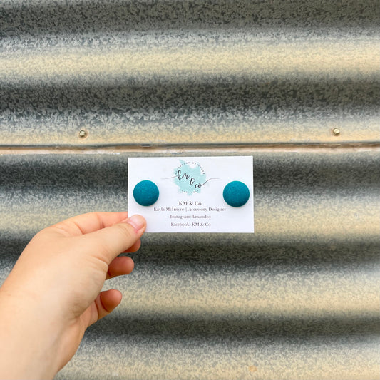 Teal - Fabric Button Earring