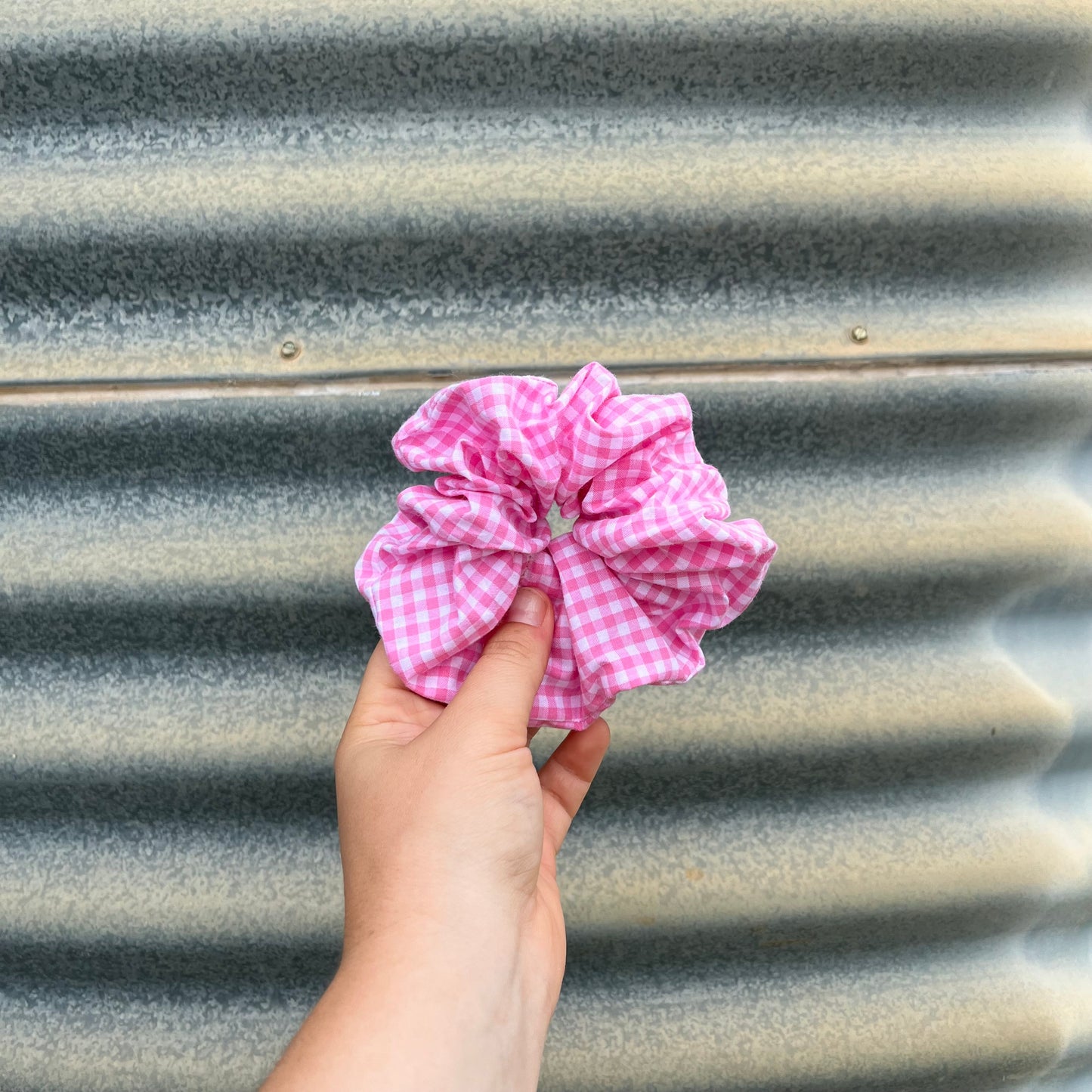 Small Pale Pink & White Gingham - Scrunchie