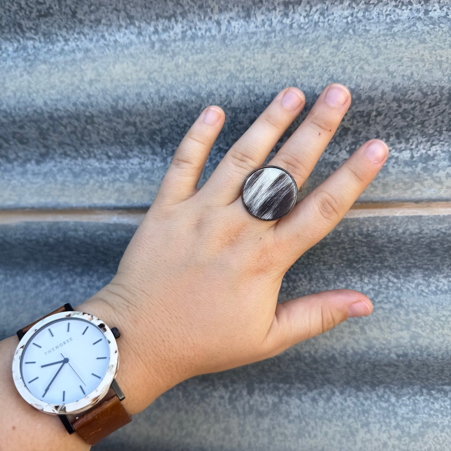 Gun Metal Grey Cowhide Ring - #9