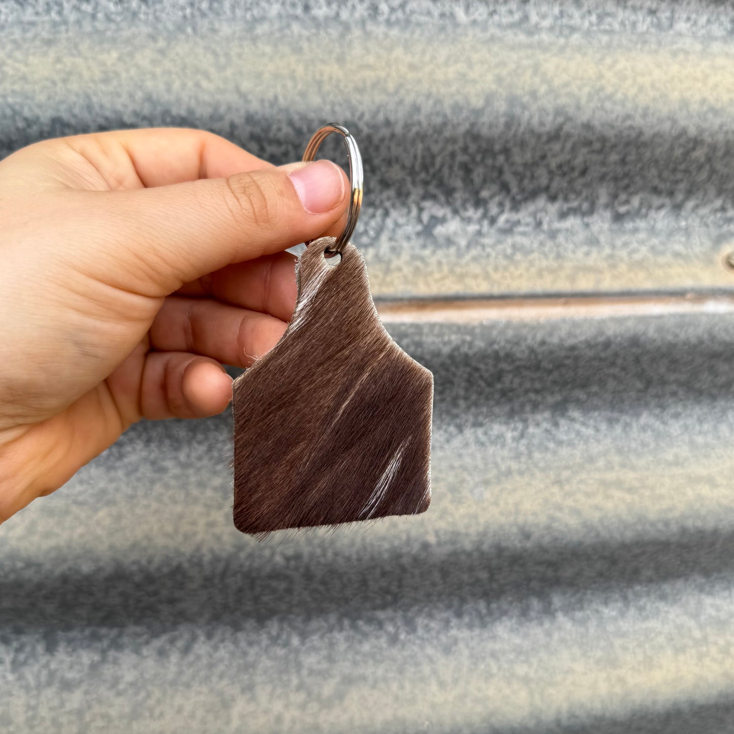 Cowhide Cattle Tag Keyring #23 - Silver