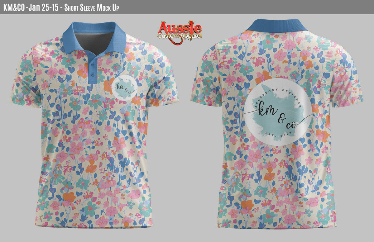 Blue Floral KM & Co Fishing shirt - SHORT SLEEVE