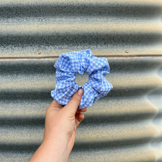 Small Pale Blue & White Gingham - Scrunchie