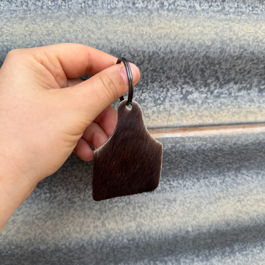 Cowhide Cattle Tag Keyring #3 - Gunmetal Grey
