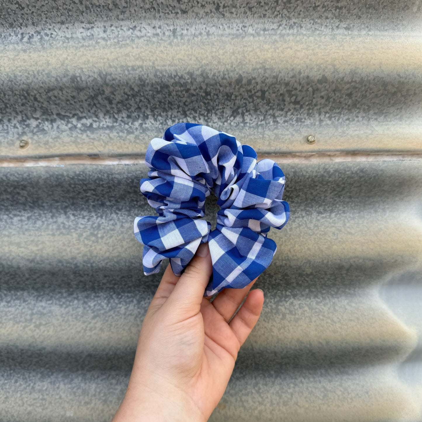 Dark Blue & White Gingham - Scrunchie