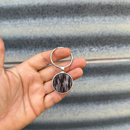 Round Cowhide Keyring #4 - Silver