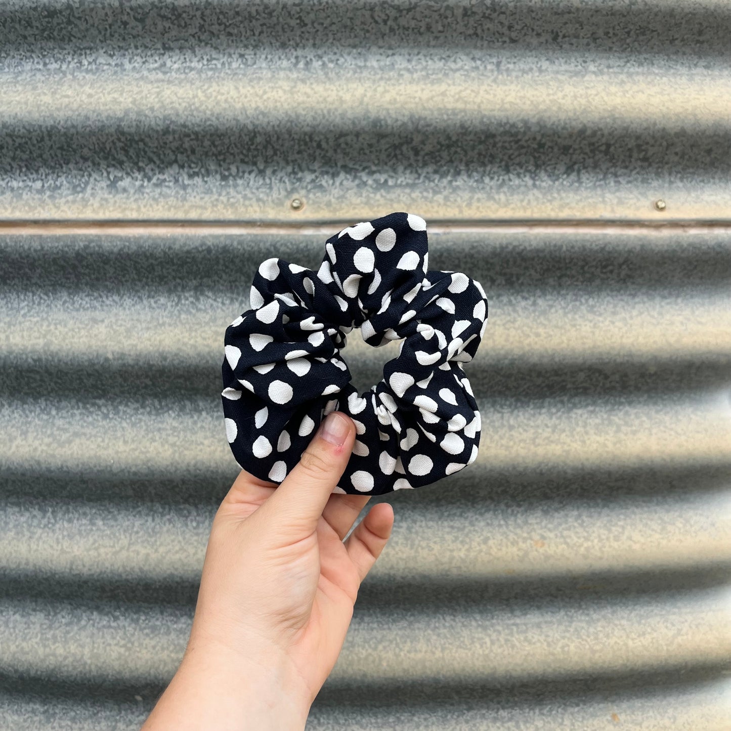 Dark Navy & White Polkadot - Scrunchie