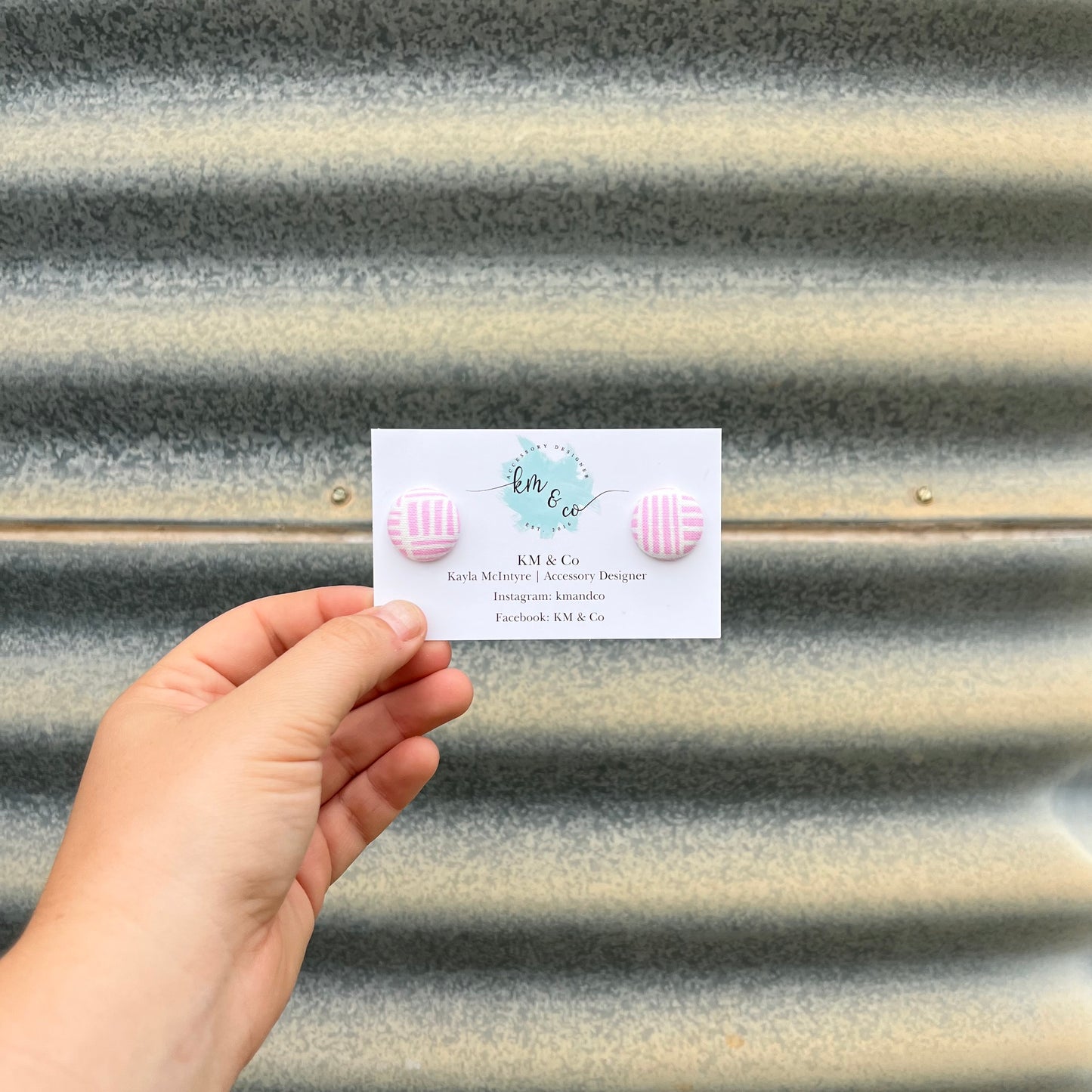 Pink Stripes - Fabric Button Earring