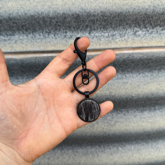 Round Cowhide CLIP Keyring #2 - Black
