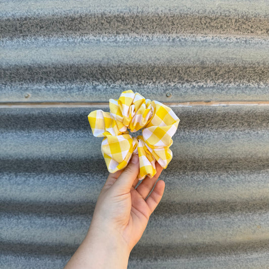 Lemon Yellow & White Gingham - Scrunchie