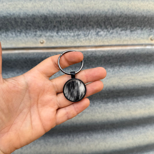 Round Cowhide Keyring #1 - Gunmetal Grey