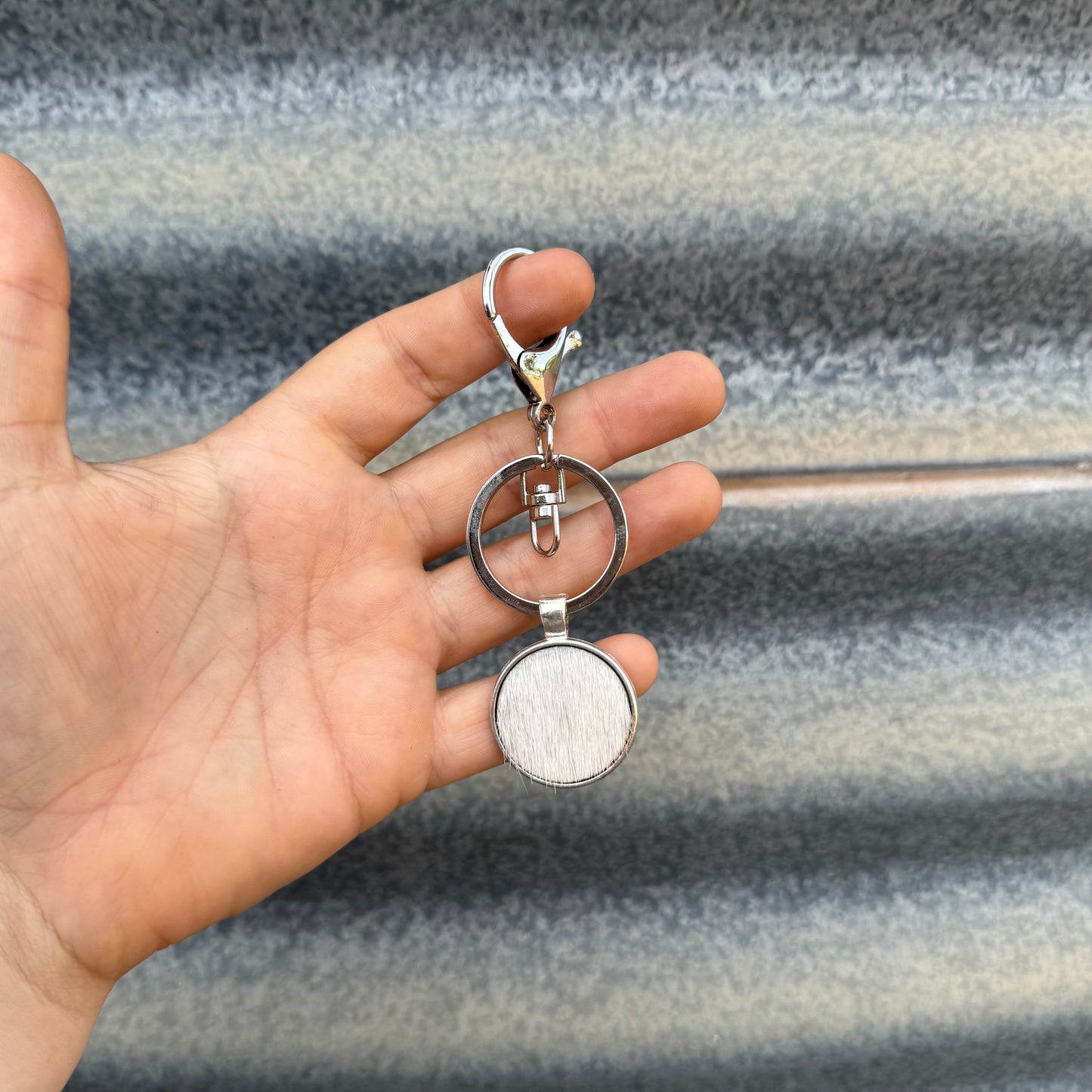 Round Cowhide CLIP Keyring #2 - Silver