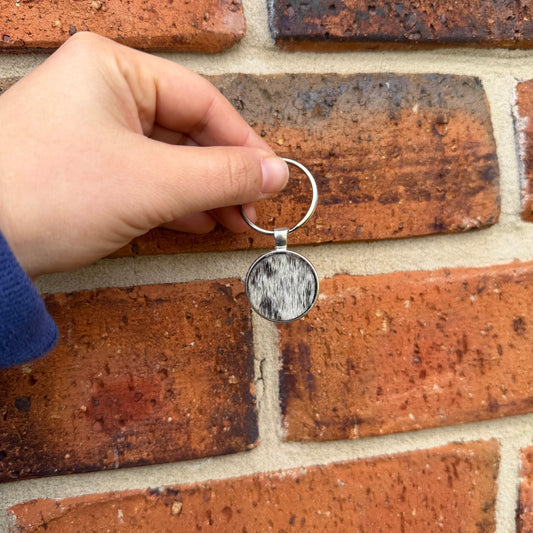 Silver Round Cowhide Keyring #5