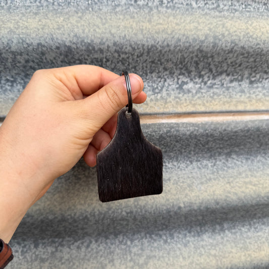 Cowhide Cattle Tag Keyring #4 - Gunmetal Grey