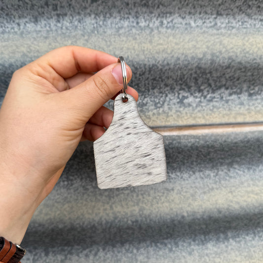 Cowhide Cattle Tag Keyring #16 - Silver