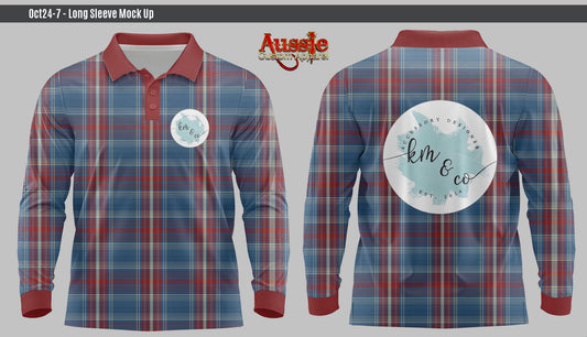 Blue & Burgundy KM & Co fishing shirt - LONG SLEEVE