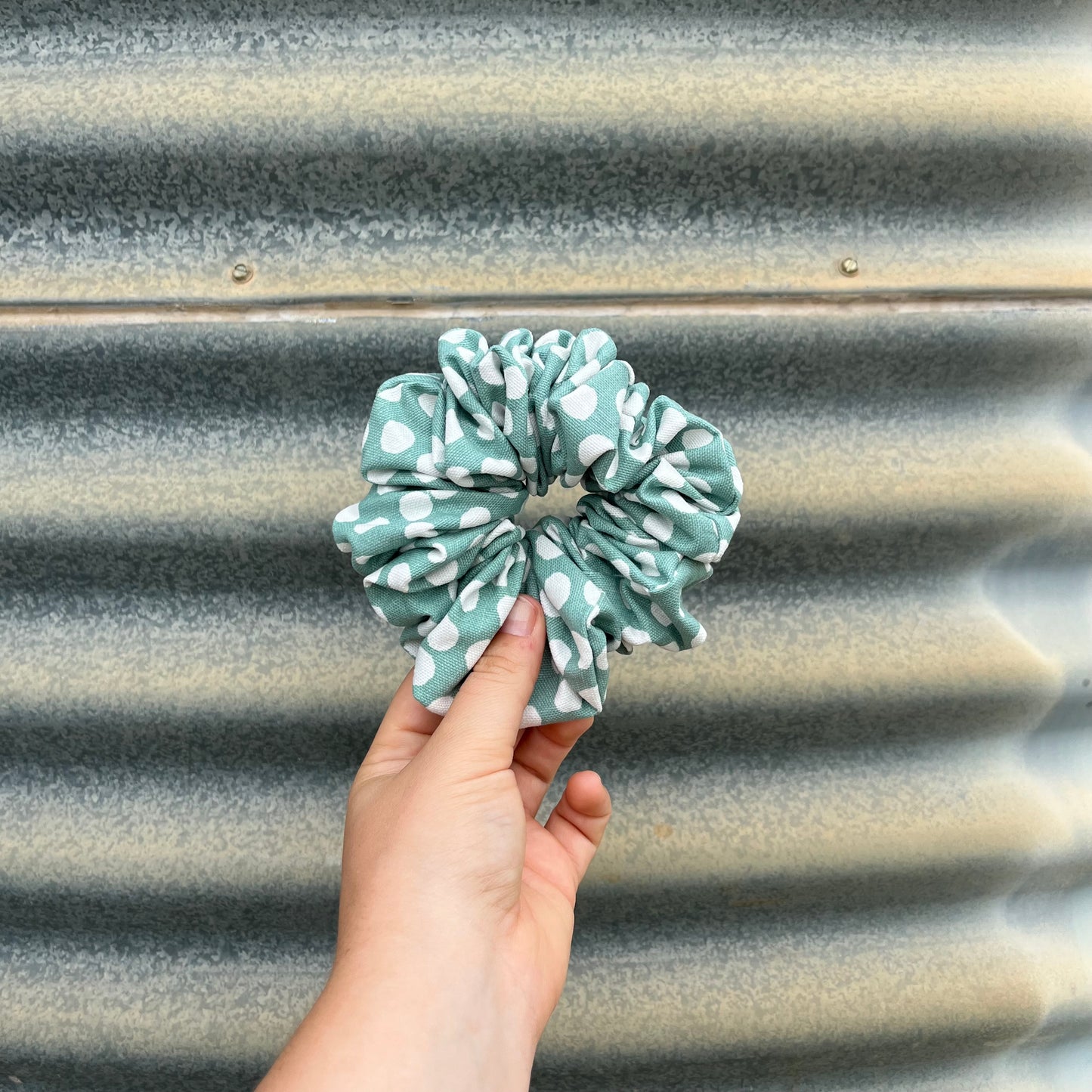 Mint Green & White Polkadot - Scrunchie