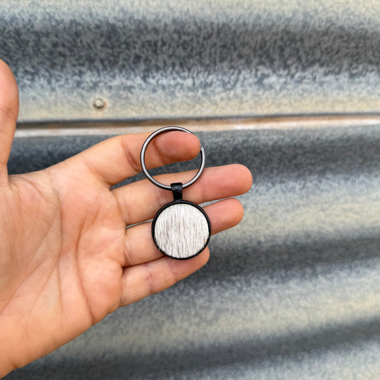 Round Cowhide Keyring #4 - Gunmetal Grey