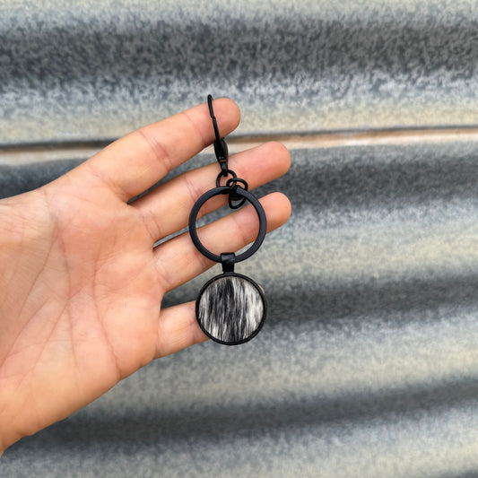 Round Cowhide CLIP Keyring #1 - Black