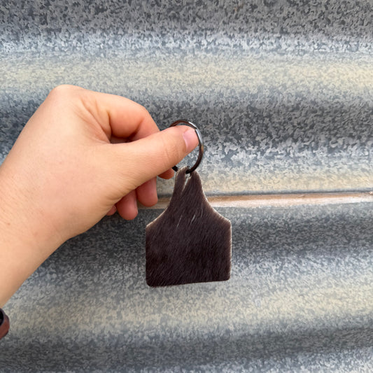 Cowhide Cattle Tag Keyring #2 - Gunmetal Grey