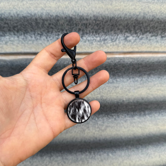 Round Cowhide CLIP Keyring #5 - Black