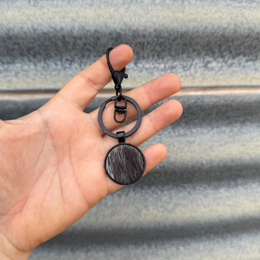 Round Cowhide CLIP Keyring #3 - Black