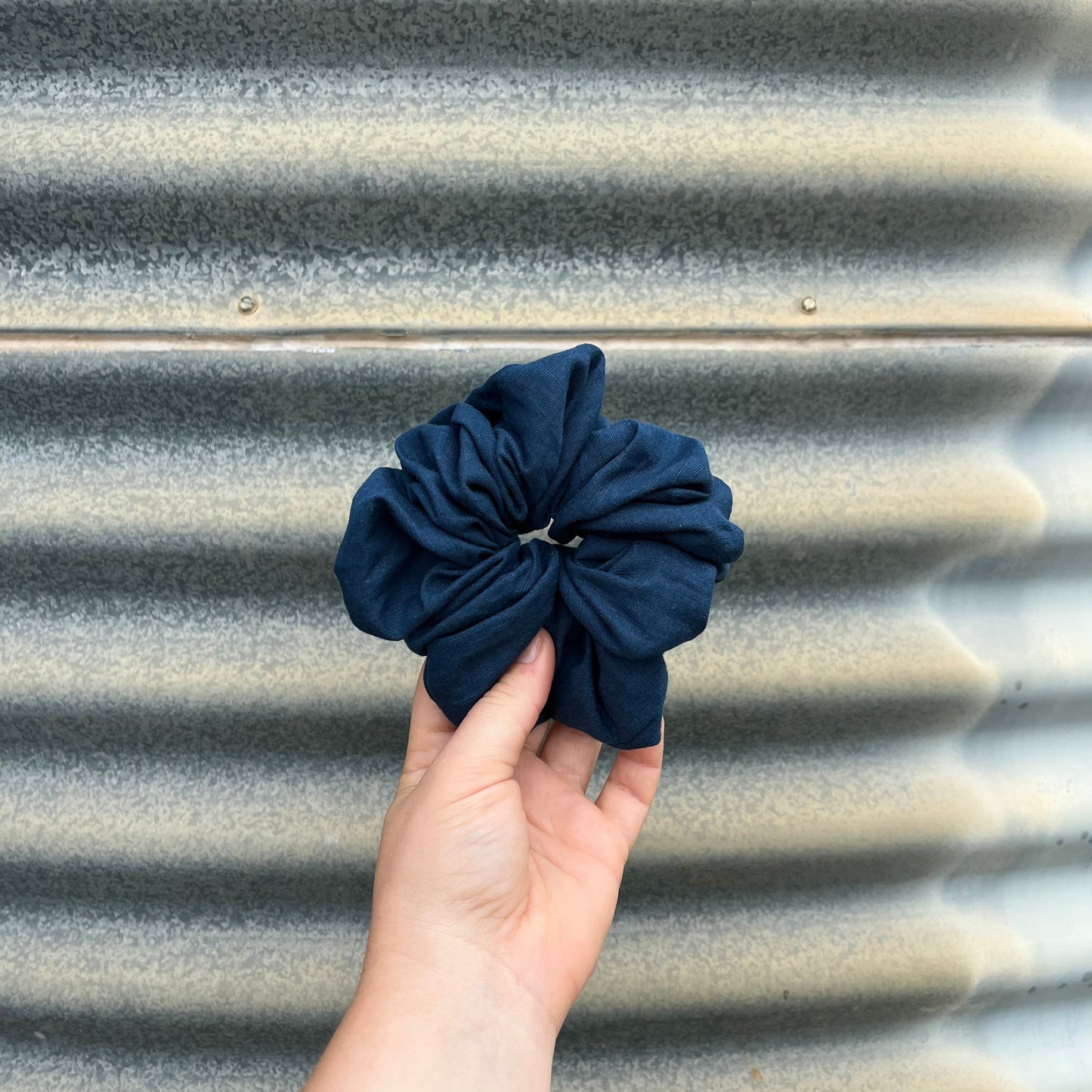 Navy Blue Linen - Scrunchie