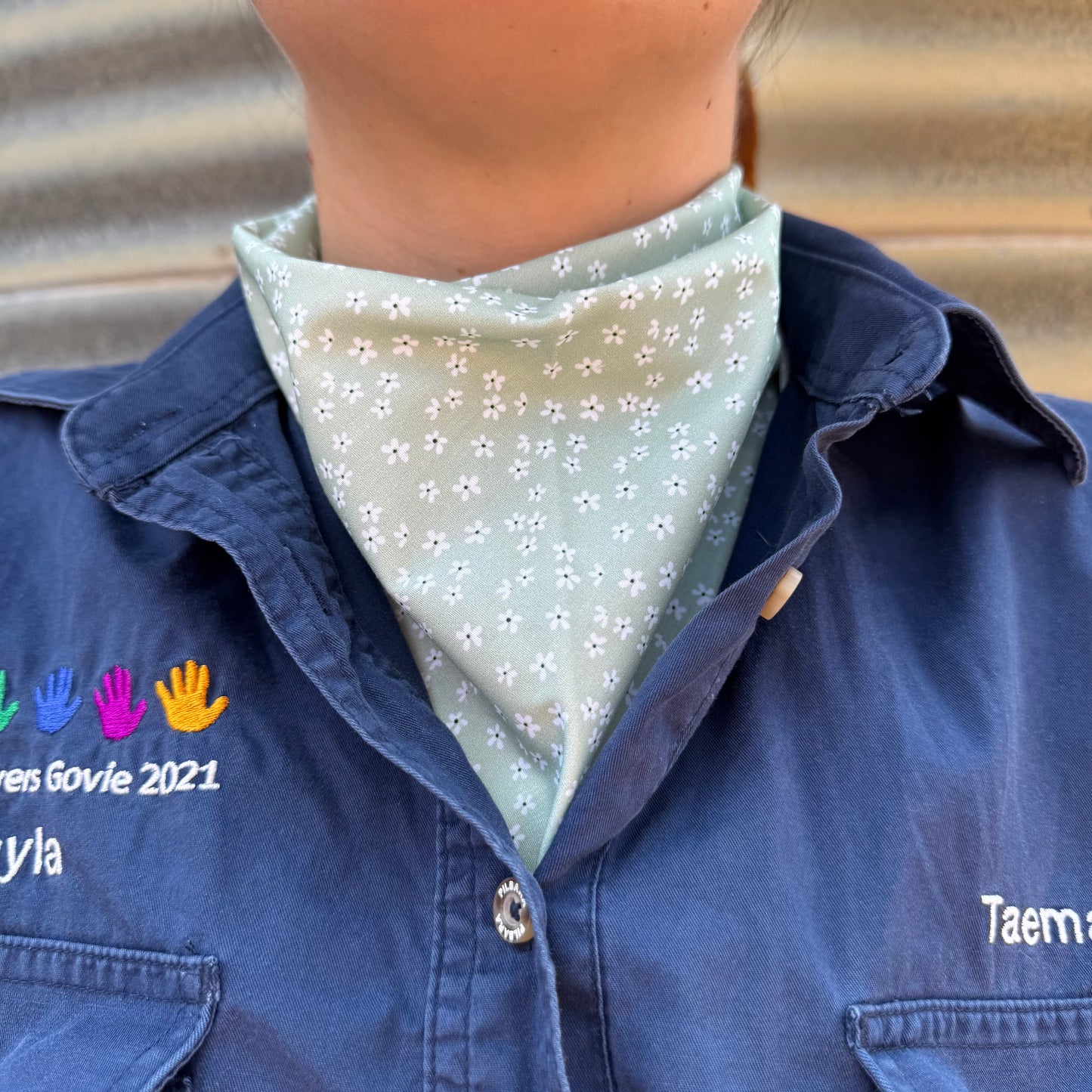 Green & White Floral - Adult Neck Scarf