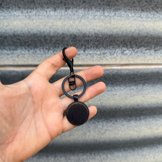 Round Cowhide CLIP Keyring #4 - Black