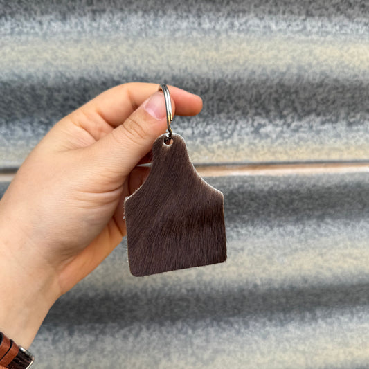 Cowhide Cattle Tag Keyring #19 - Silver