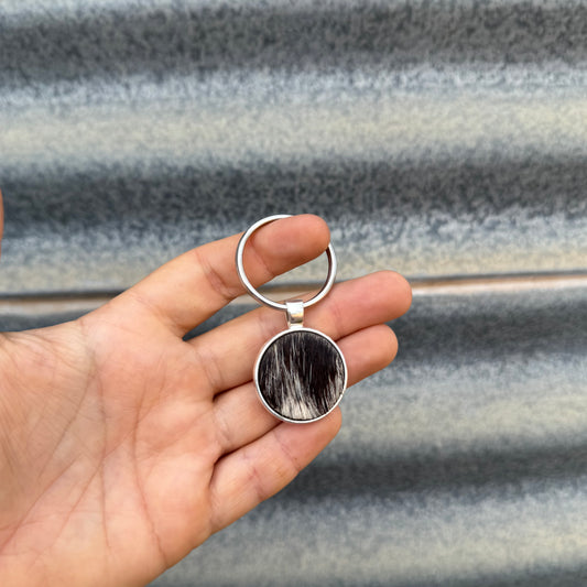 Round Cowhide Keyring #7 - Silver