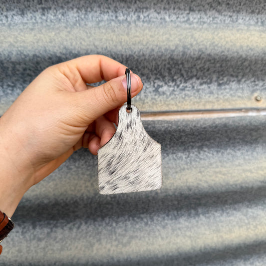Cowhide Cattle Tag Keyring #7 - Gunmetal Grey