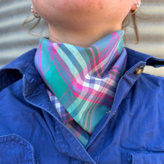 Teal & Pink Tartan - Adult Neck Scarf