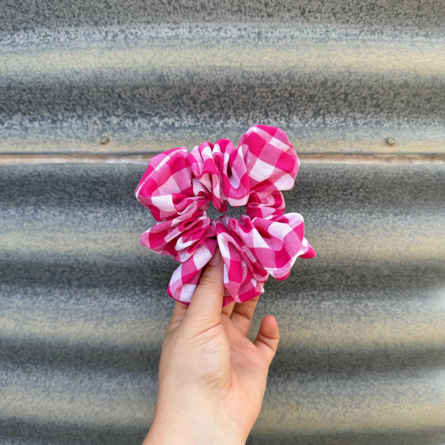 Hot Pink & White Gingham - Scrunchie