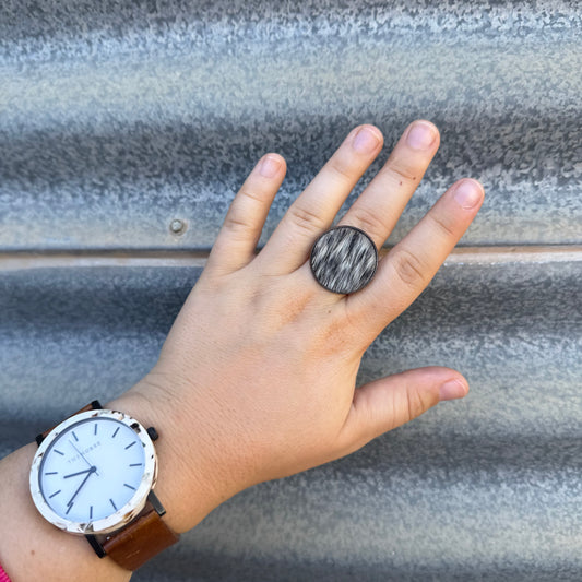 Gun Metal Grey Cowhide Ring - #10