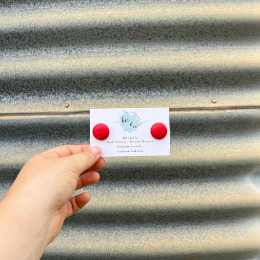 Red Leather - Leather Button Earring