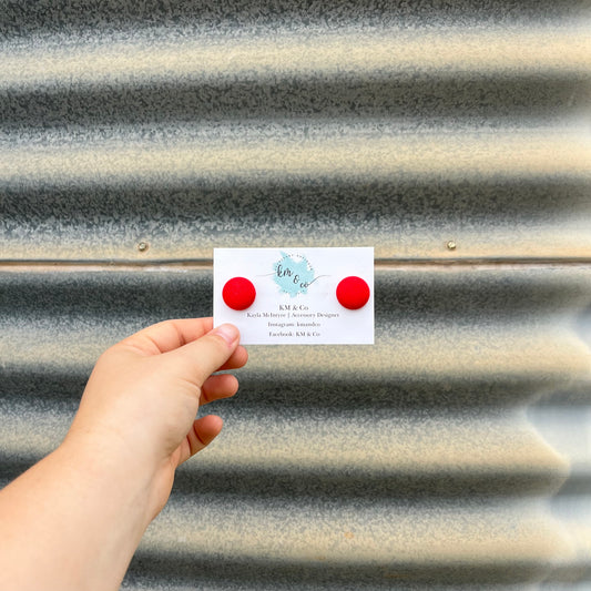 Red - Fabric Button Earring