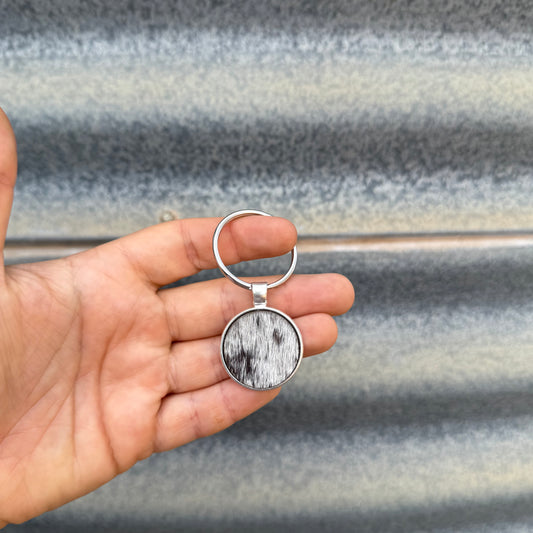 Round Cowhide Keyring #3 - Silver