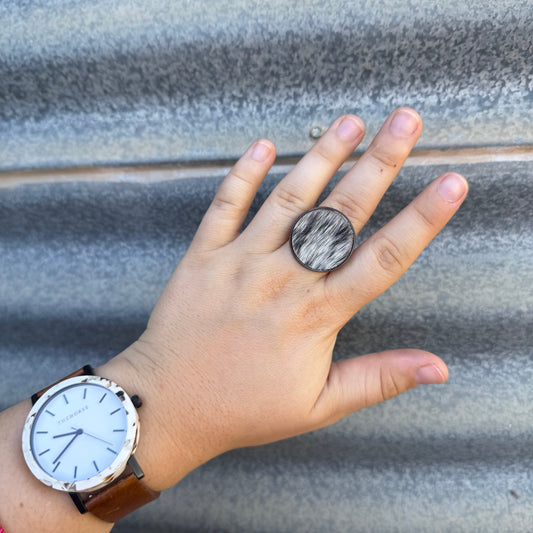 Gun Metal Grey Cowhide Ring - #11