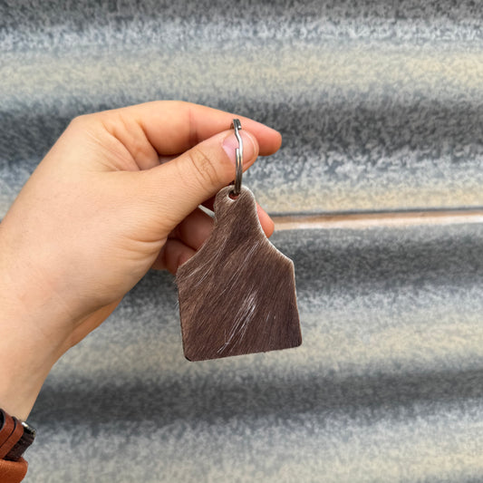 Cowhide Cattle Tag Keyring #14 - Silver