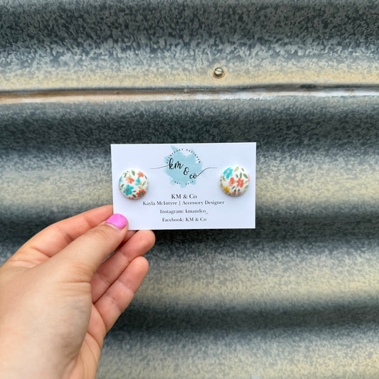 Coloured Daisies - Fabric Button Earrings