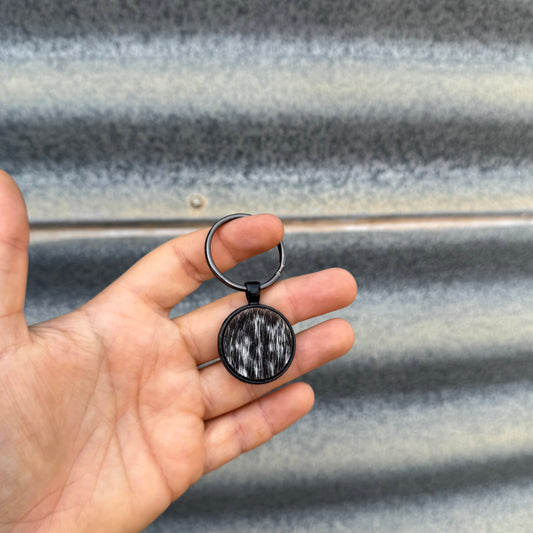 Round Cowhide Keyring #3 - Gunmetal Grey