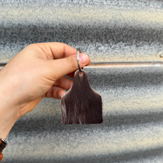 Cowhide Cattle Tag Keyring #13 - Silver