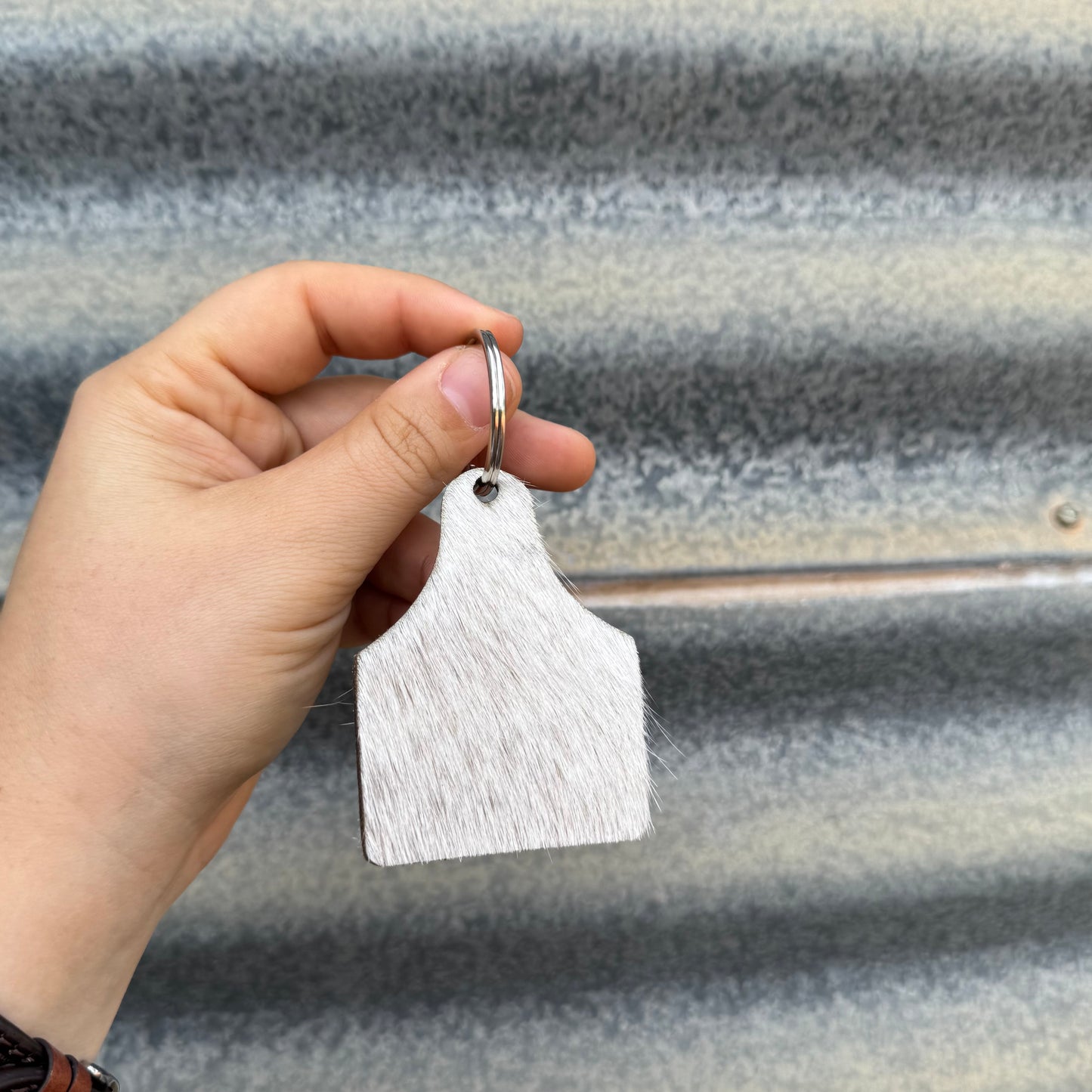 Cowhide Cattle Tag Keyring #17 - Silver