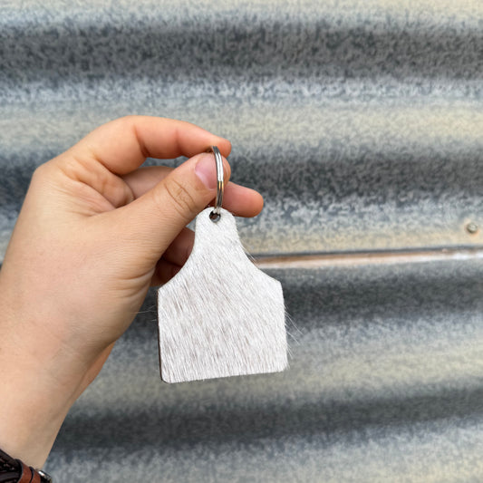 Cowhide Cattle Tag Keyring #17 - Silver