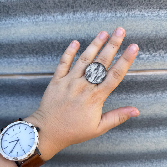 Gun Metal Grey Cowhide Ring - #6