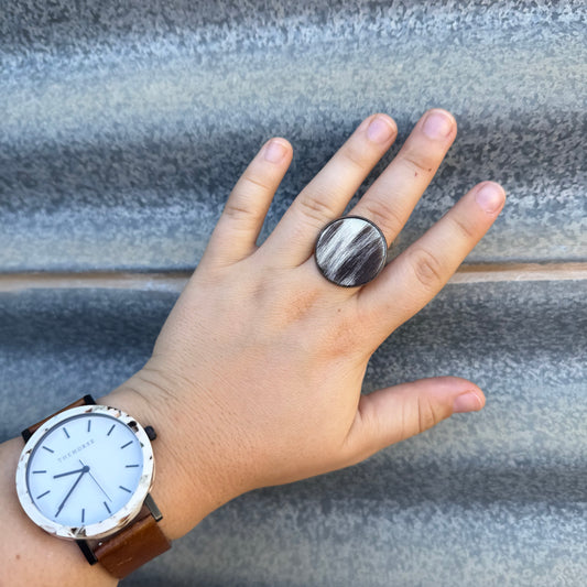 Gun Metal Grey Cowhide Ring - #9