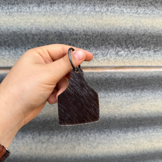 Cowhide Cattle Tag Keyring #11 - Gunmetal Grey