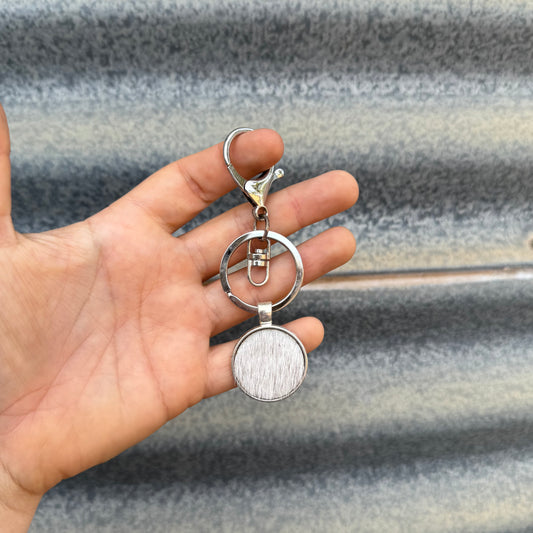 Round Cowhide CLIP Keyring #1 - Silver