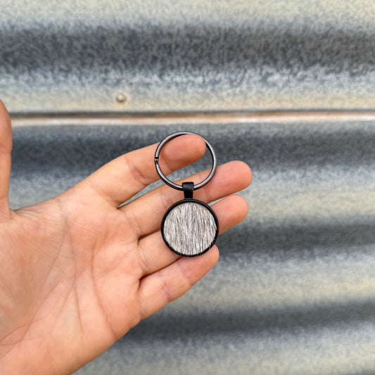 Round Cowhide Keyring #2 - Gunmetal Grey